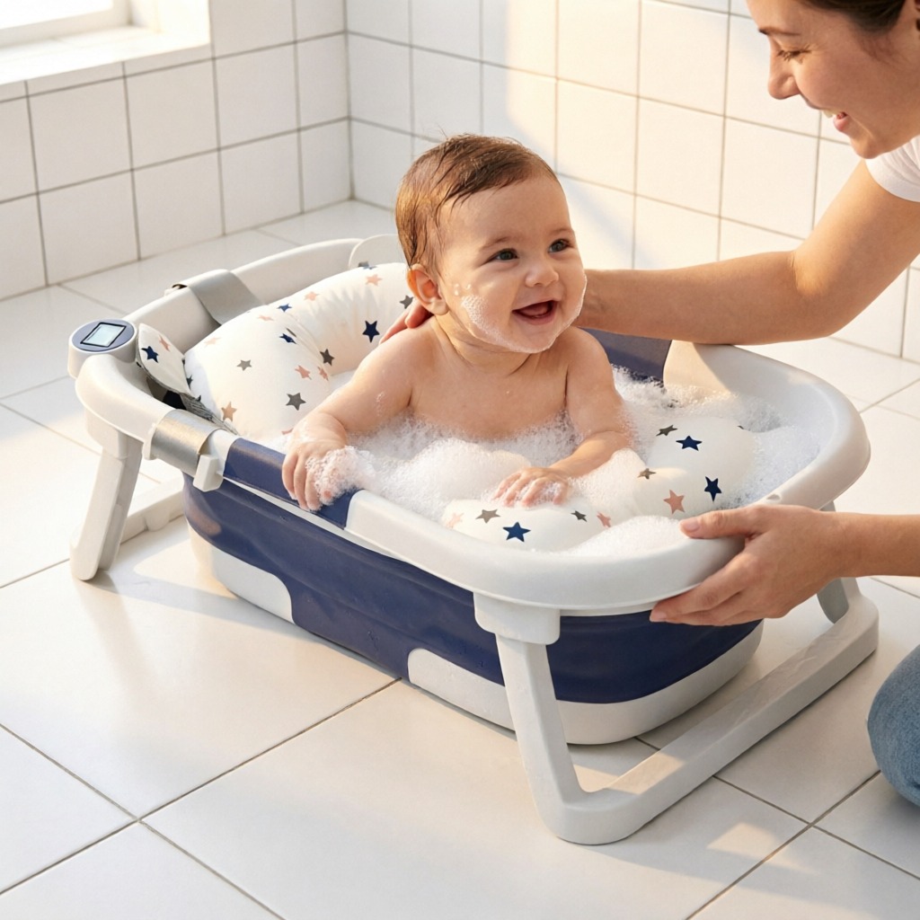 Vista 4 de BAÑERA BEBES COJIN TERMOMETRO Y DESAGUE - COLOR: AZUL